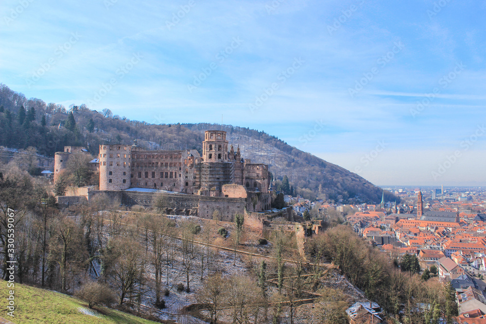 Heidelberger Castle (In german Heidelberger Schloss) and Heidelberg cityscape Baden-Württemberg Germany