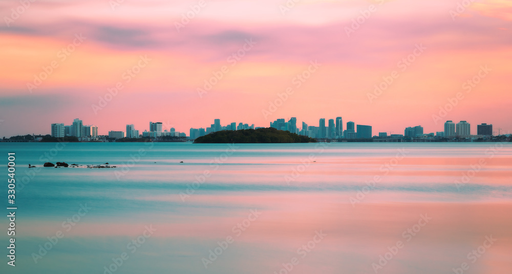 sunset city skyline miami water sky cityscape panorama dusk colors downtown panoramic sunrise sea building impressions blue skyscraper florida