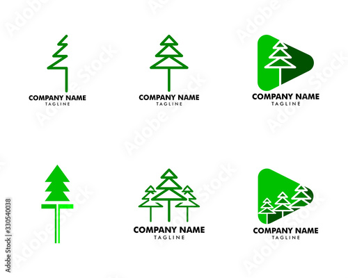 Set of Pine Tree Logo Design Template