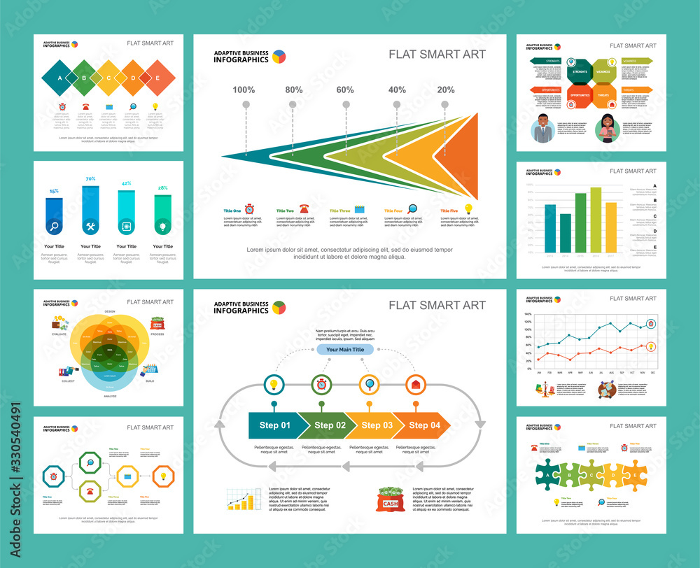 Colorful banking or planning concept infographic charts set. Business ...