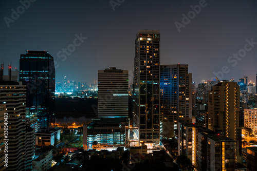 Night view of Bangkok city. The calm night over the biggest town of Thailand.