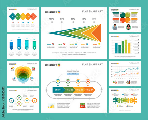 Colorful banking or planning concept infographic charts set. Business design elements for presentation slide templates. Can be used for financial report, workflow layout and brochure design.