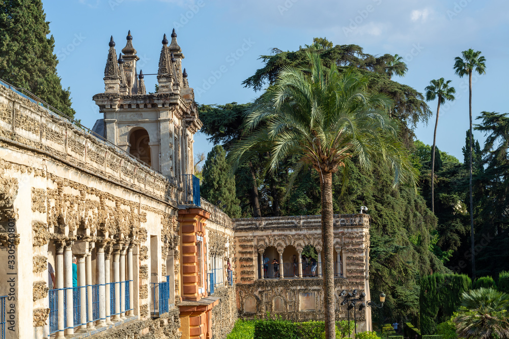 September 9, 2019, Sevilla, Andalusia, Spain, beautiful green gardens in moorish palace Alcazar