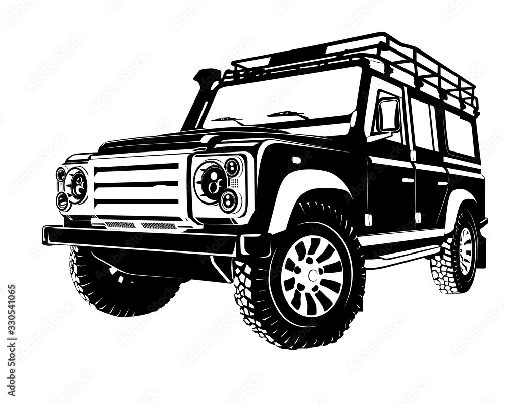 Modern offroad car, isolated silhouette vector illustration 