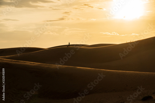 Beautiful sand dunes in red sand dune desert, Muine Vietnam, at sunrise