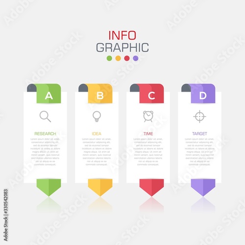 Business data visualization. Infographic element with icons and options or steps. Can be used for process, presentation, diagram, workflow layout, info graph, web design. Vector business template.