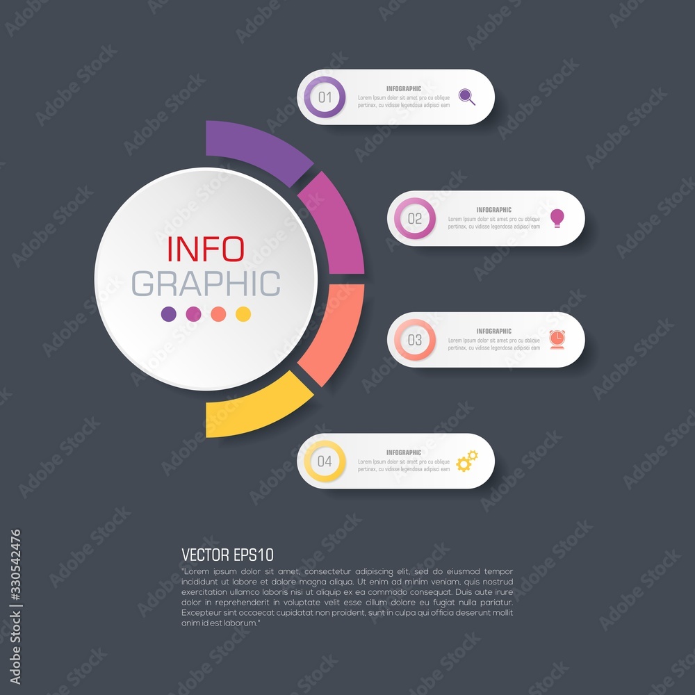 Business data visualization. Infographic element with icons and options or steps. Can be used for process, presentation, diagram, workflow layout, info graph, web design. Vector business template. - obrazy, fototapety, plakaty 