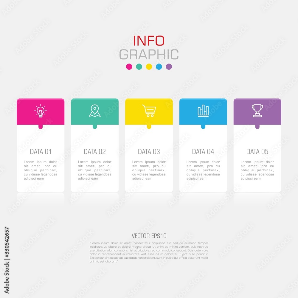 Business data visualization. Infographic element with icons and options or steps. Can be used for process, presentation, diagram, workflow layout, info graph, web design. Vector business template.