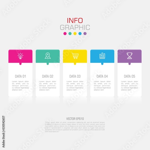Business data visualization. Infographic element with icons and options or steps. Can be used for process, presentation, diagram, workflow layout, info graph, web design. Vector business template.