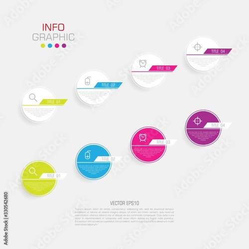 Business data visualization. Infographic element with icons and options or steps. Can be used for process, presentation, diagram, workflow layout, info graph, web design. Vector business template.