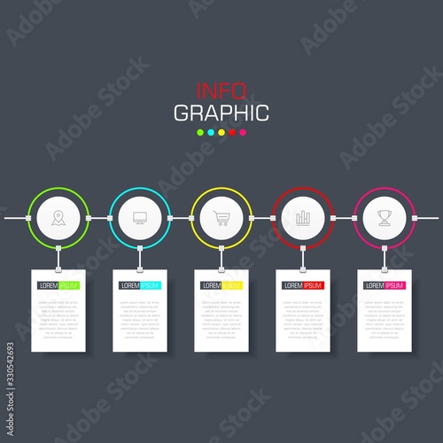 Business data visualization. Infographic element with icons and options or steps. Can be used for process, presentation, diagram, workflow layout, info graph, web design. Vector business template.