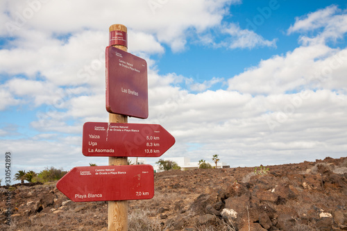 Signpost for nature paths, Lanzarote photo