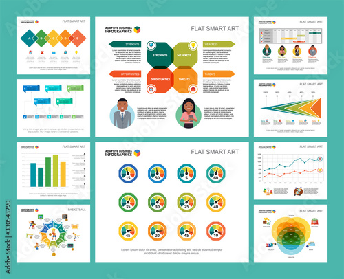 Colorful basketball and finance concept infographic charts set. Business design elements for presentation slide templates. For corporate report, advertising, leaflet layout and poster design.