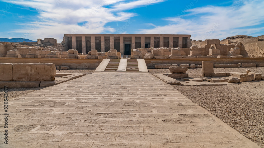 Temple of Seti I in Abydos. Abydos is notable for the memorial temple of Seti I, which contains the Abydos of Egypt King List from Menes until Seti I's father, Ramesses I. Egypt.