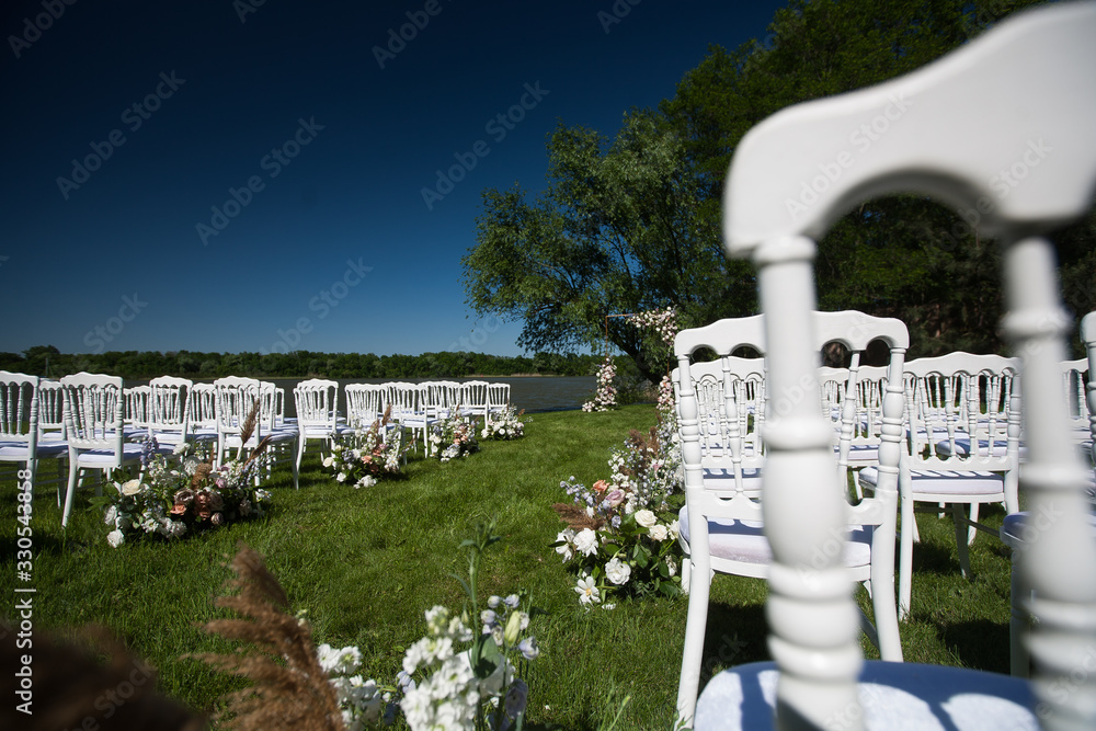 making a wedding on the river bank