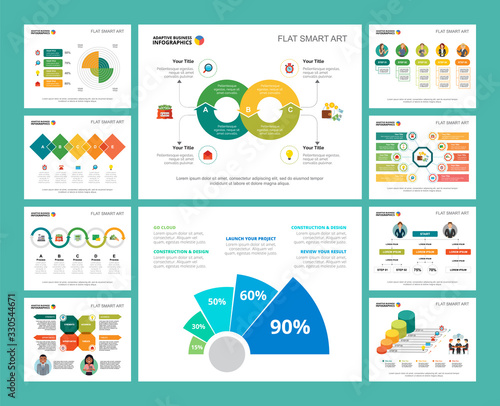 Colorful workflow or teamwork concept infographic charts set. Business design elements for presentation slide templates. Can be used for annual report, advertising, flyer layout and banner design.