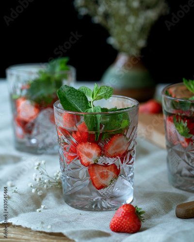 Fresh strawberries lemonade with Mint photo