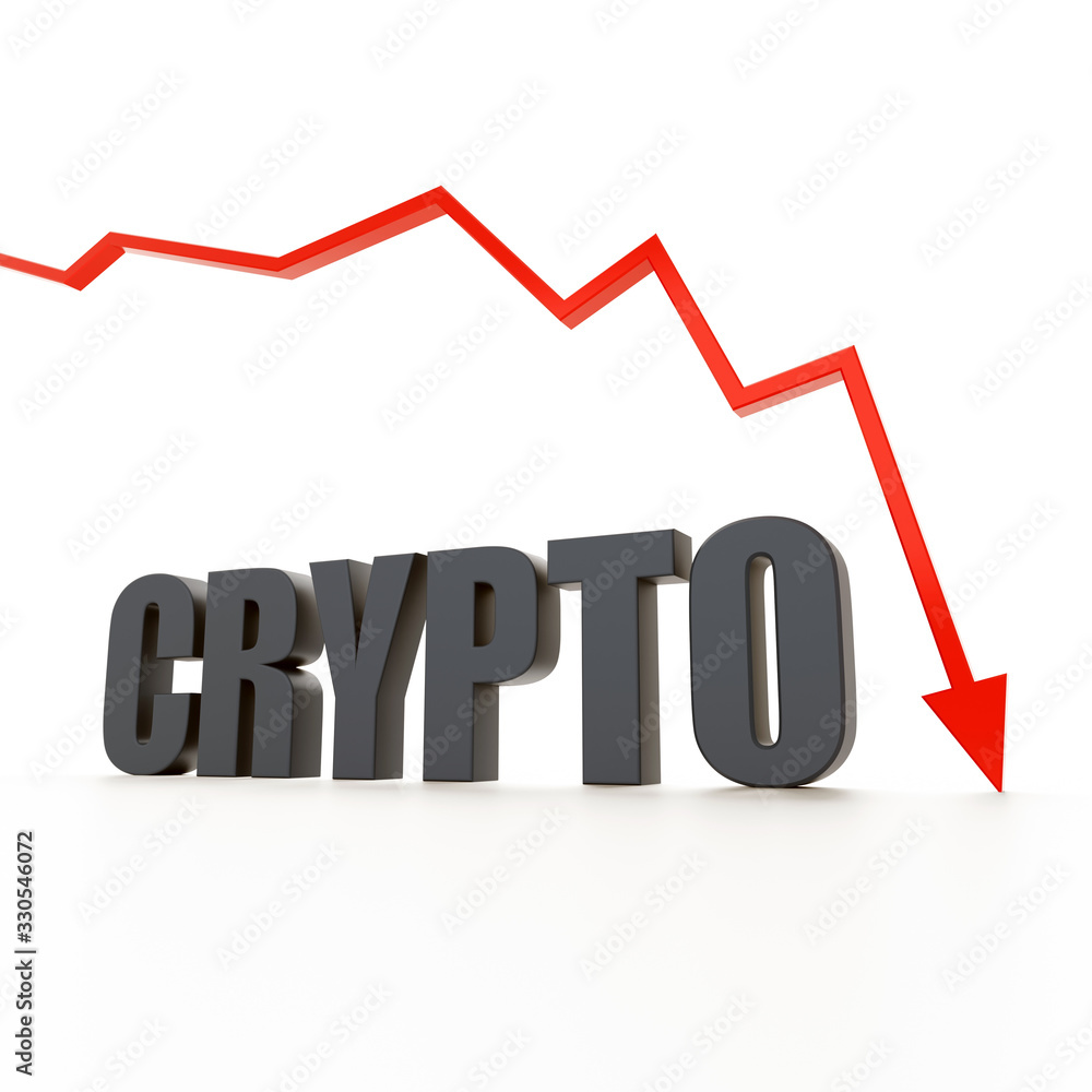 Crypto Market crash, red arrow crypto marketcap crash 3D render Crypto Market crash, red arrow crypto marketcap crash 3D render