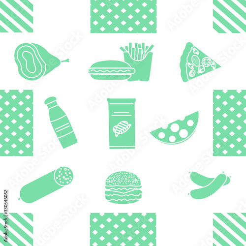 Seamless Pattern Fast Food Snack Picnic Unhealthy