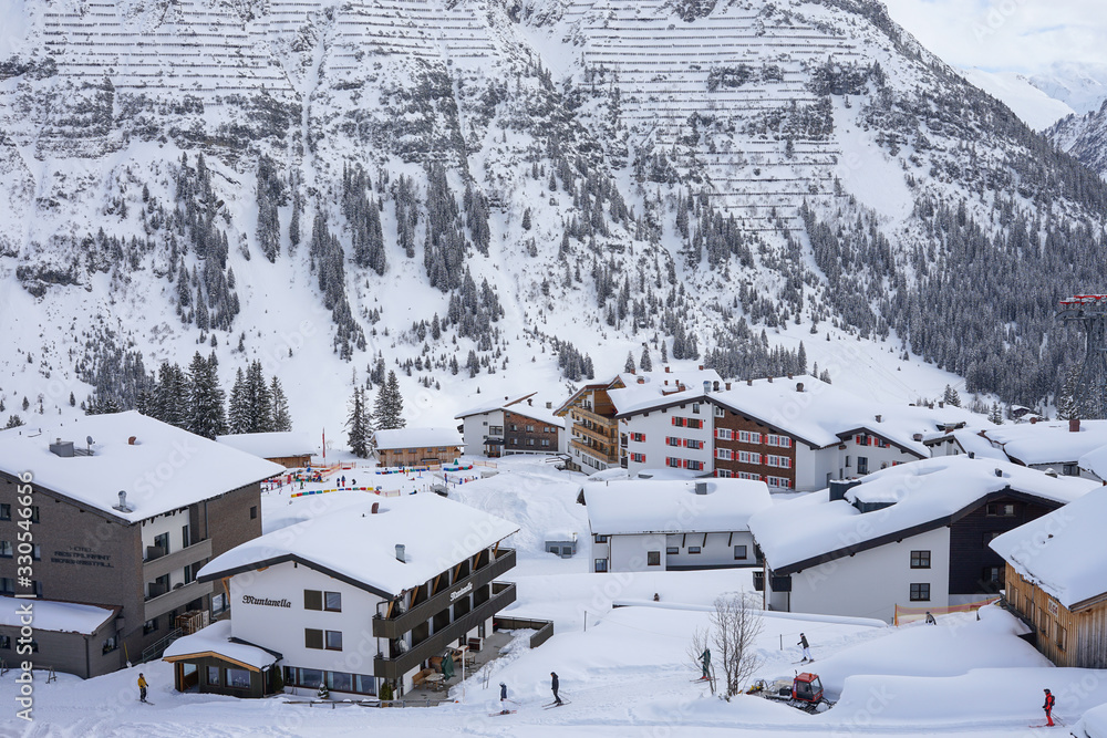 The picturesque ski village of Oberlech in winter time, Lech am Arlberg, Austria - March 2020