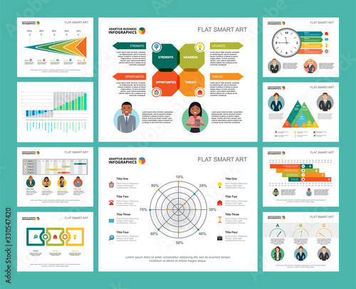 Colorful diagrams set for presentation slide templates. Business design elements. Analytics concept can be used for annual report, advertising, flyer layout and banner design.