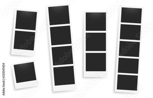 Photo booth images. Realistic blank photography template. Retro empty photo frame. Vector picture strips instant snapshot with black frame photo