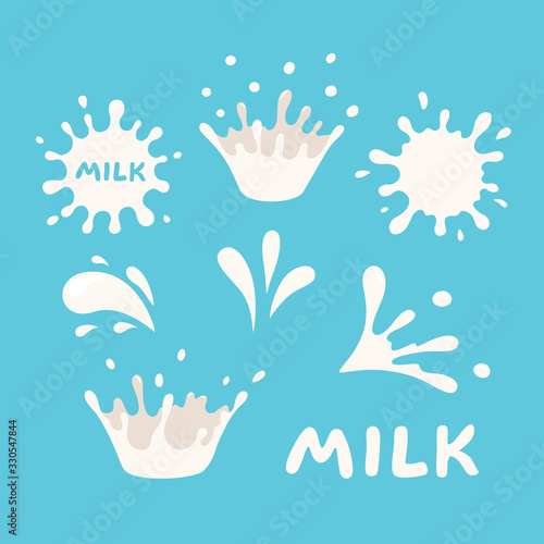 White milk splash set. Bolt on blue background © Nadzin