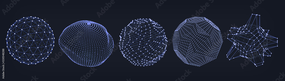 Obraz Net sphere. Realistic abstract shape with connected lines, scientific or chemical grid figure. Vector illustration round and futuristic shape of molecular element creating connected