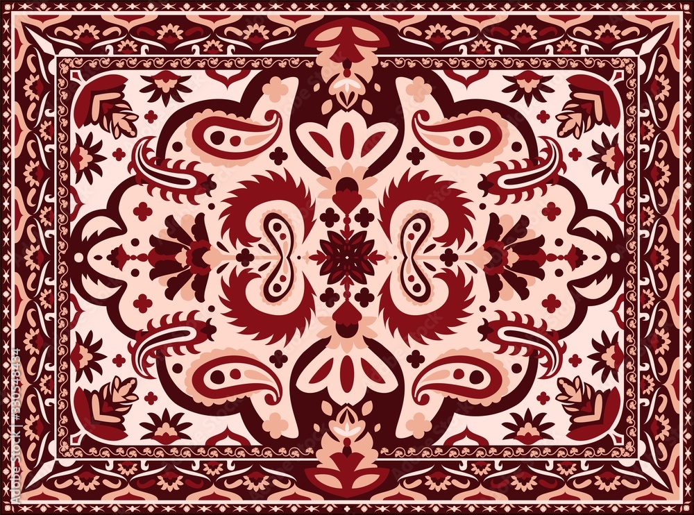 Arabesque carpet. Indian and Persian rug with ethnic geometric motif pattern,  vintage texture for interior floor textile. Vector illustration luxury  colourful tribal textile border design Stock Vector | Adobe Stock