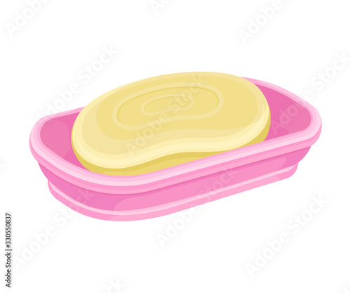 Bar of Perfumed Antibacterial Soap Rested in Soap Box Vector Illustration