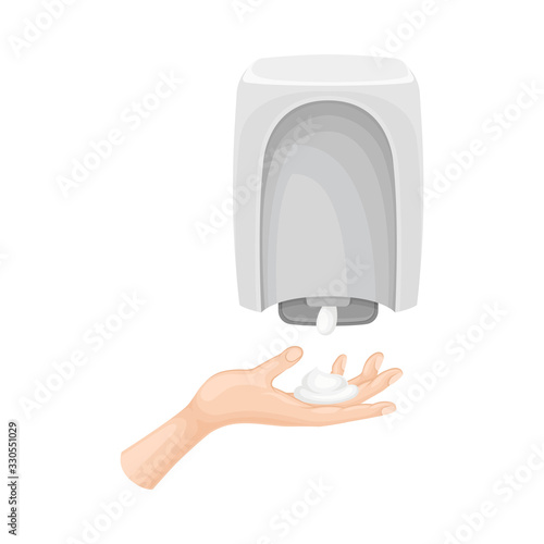 Hand Washing and Cleansing Using Soap Dispenser Vector Illustration