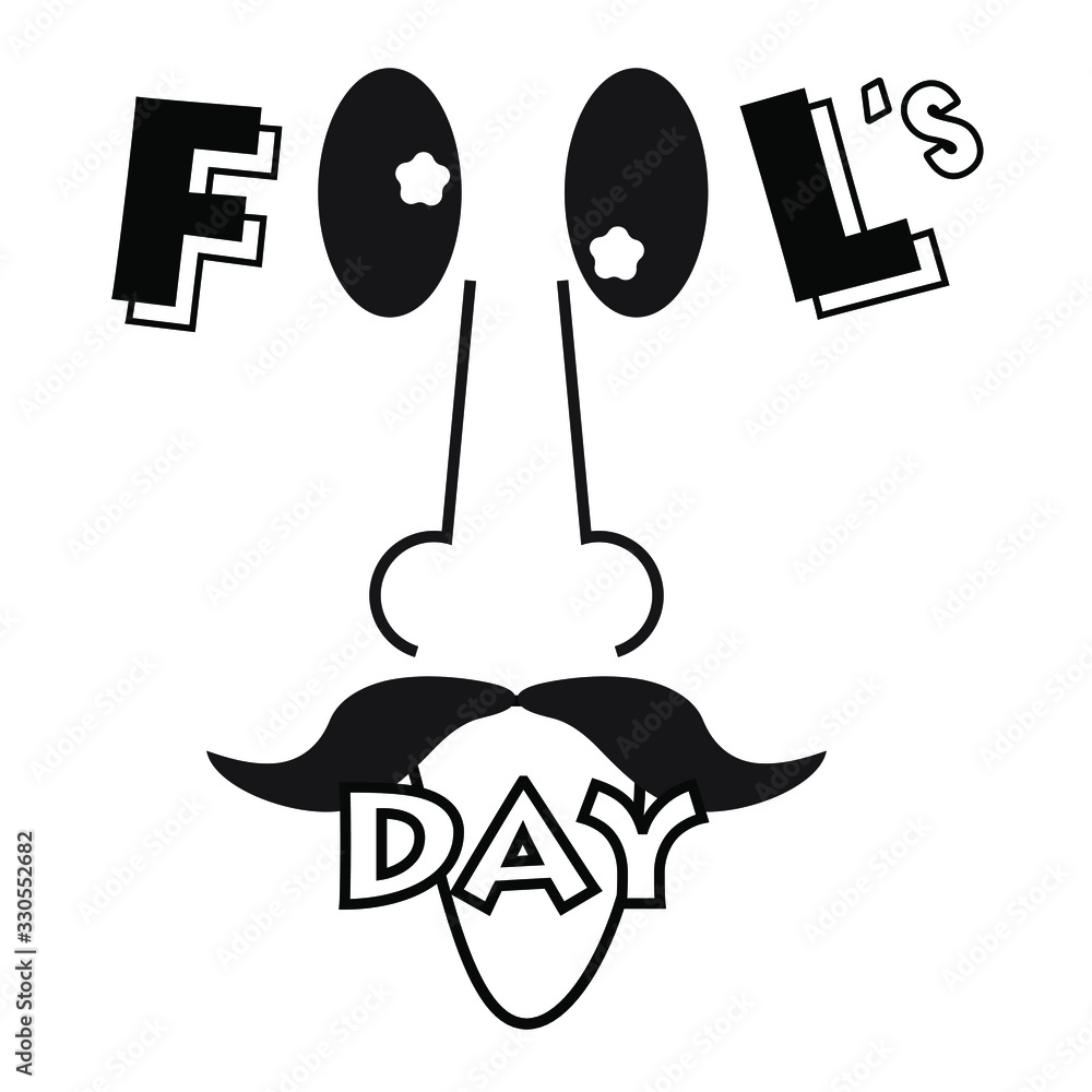 Vetor de Fools Day text and funny eyes, nose, mustache, sticking out