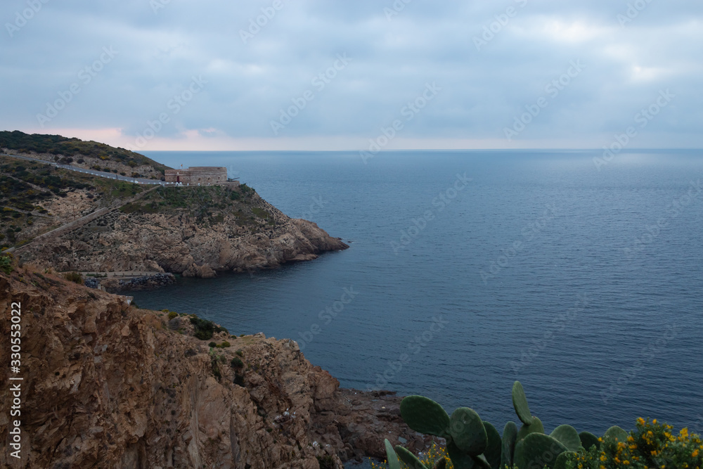 Hiking route along the roads and coast of Ceuta in Spain