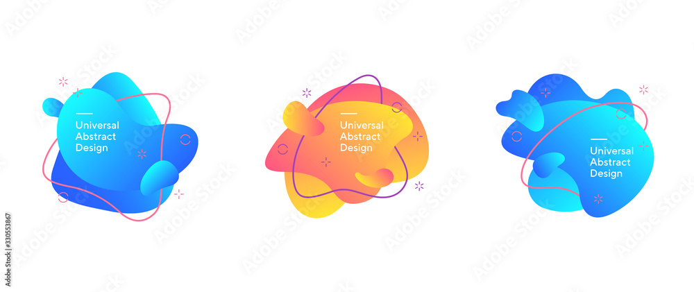 Bright minimalistic composition of abstract elements. Dynamical gradient colorful shapes and lines. Futuristic design for banners, flyers, presentation slides, and web design. Vector illustration