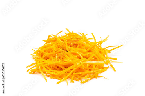 Carrot strips isolated on white background
