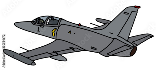 The vectorized hand drawing of a gray light combat jet aircraft