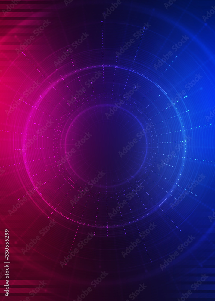 Obraz premium Dark tech abstract background with neon glow. Cyber circle laser figure on abstract background