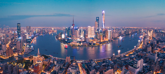 Papier peint photo Shanghai Vue aérienne nocturne sur Shanghai  © WenPhoto