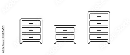 Chest of drawers vector icon set. Bedside, commode logo collection. Nightstand, Drawer chest line outline flat design
