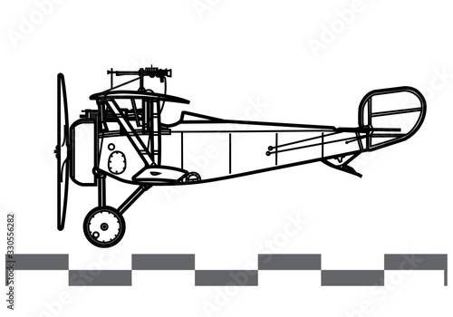 Nieuport 17. World War 1 combat aircraft. Side view. Image for illustration and infographics.