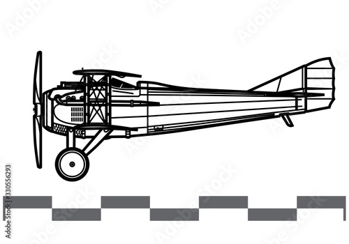 SPAD S.VII. World War 1 combat aircraft. Side view. Image for illustration and infographics.