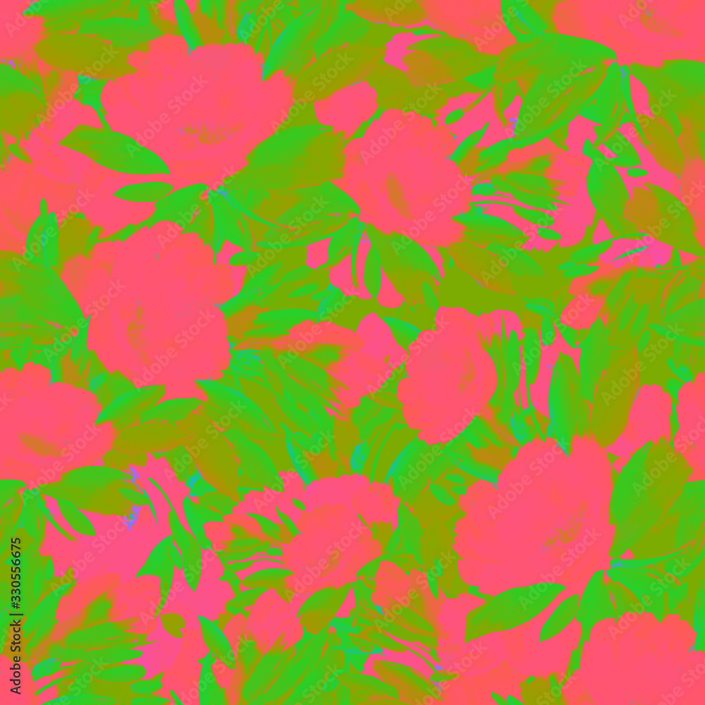abstract wild flowers hand drawn seamless colorful pattern 