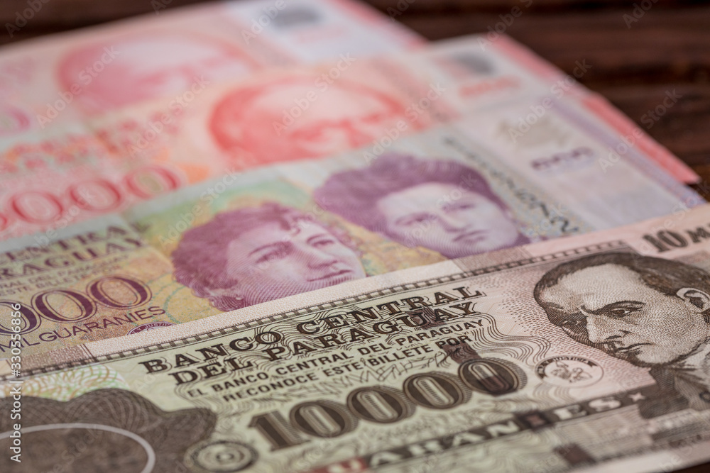 Fototapeta premium Paraguay money, guaranies banknotes