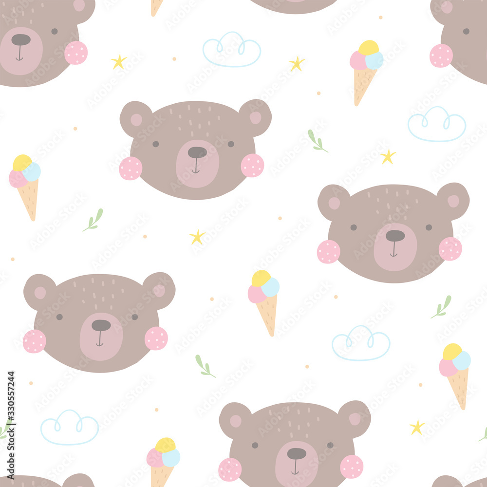 Seamless pattern with cute little bear. vector illustration. Vector print with bear