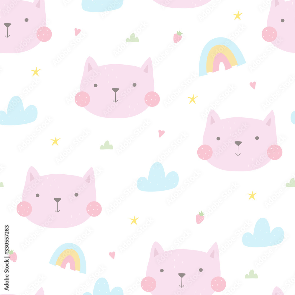Seamless pattern with cute little cat. vector illustration. Vector print with kitten Seamless pattern with cute little cat. vector illustration. Vector print with kitten