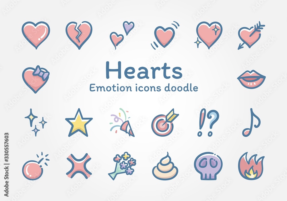 Hearts Emotion vector icons doodle
