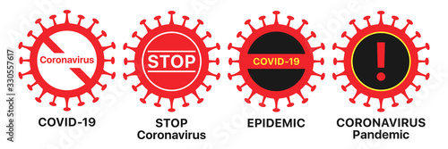 Coronavirus icon set. Global epidemic of COVID-19 infection, warning sign set. Coronavirus pandemic photo
