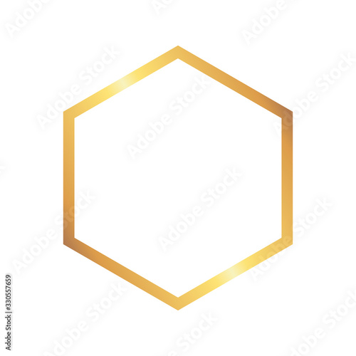 Golden wide style hexagon luxury frame on the white background. Perfect design for headline, logo and sale banner. Vector illustration