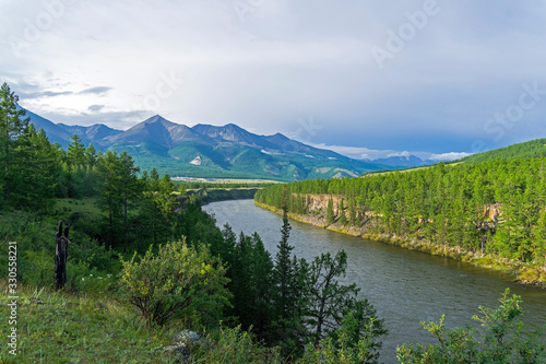 High steep riverbanks. Siberia.