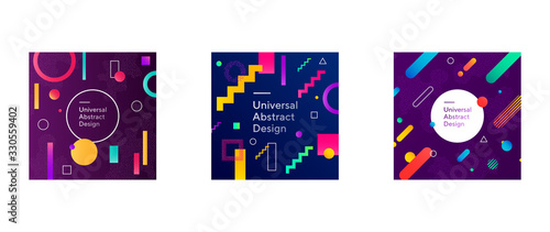 Modern vivid composition of abstract backgrounds. Dynamical geometric shapes and lines. Colorful design for banners, flyers, presentation slides, and web design. Vector illustration